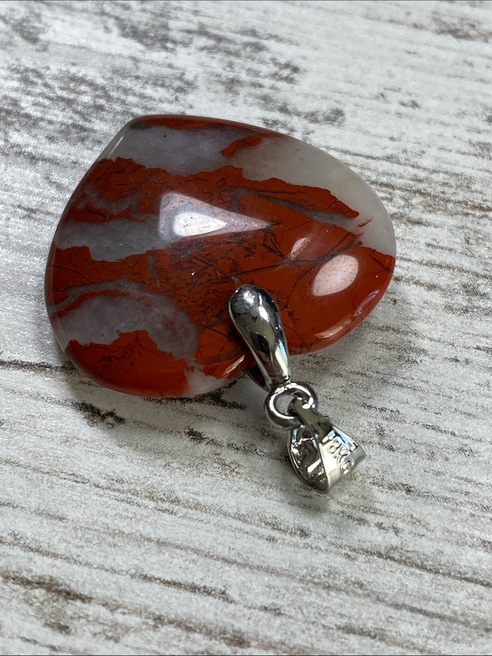 Natural Brecciated Red Jasper Heart Pendant Silver Bail Necklace - Picture 4 of 4